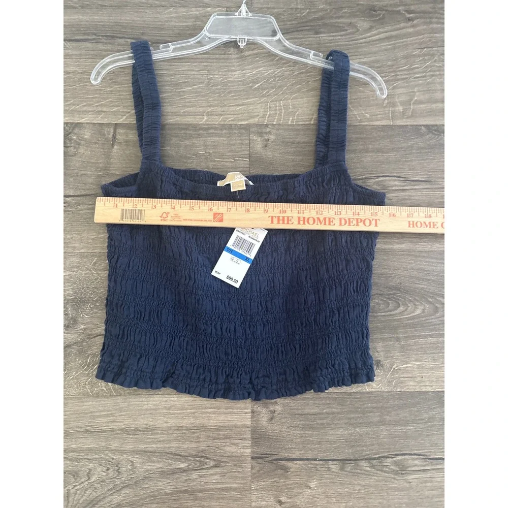 Michael Kors Midnight Blue Smocked Square Neck Tank Top XL QT64114EU2